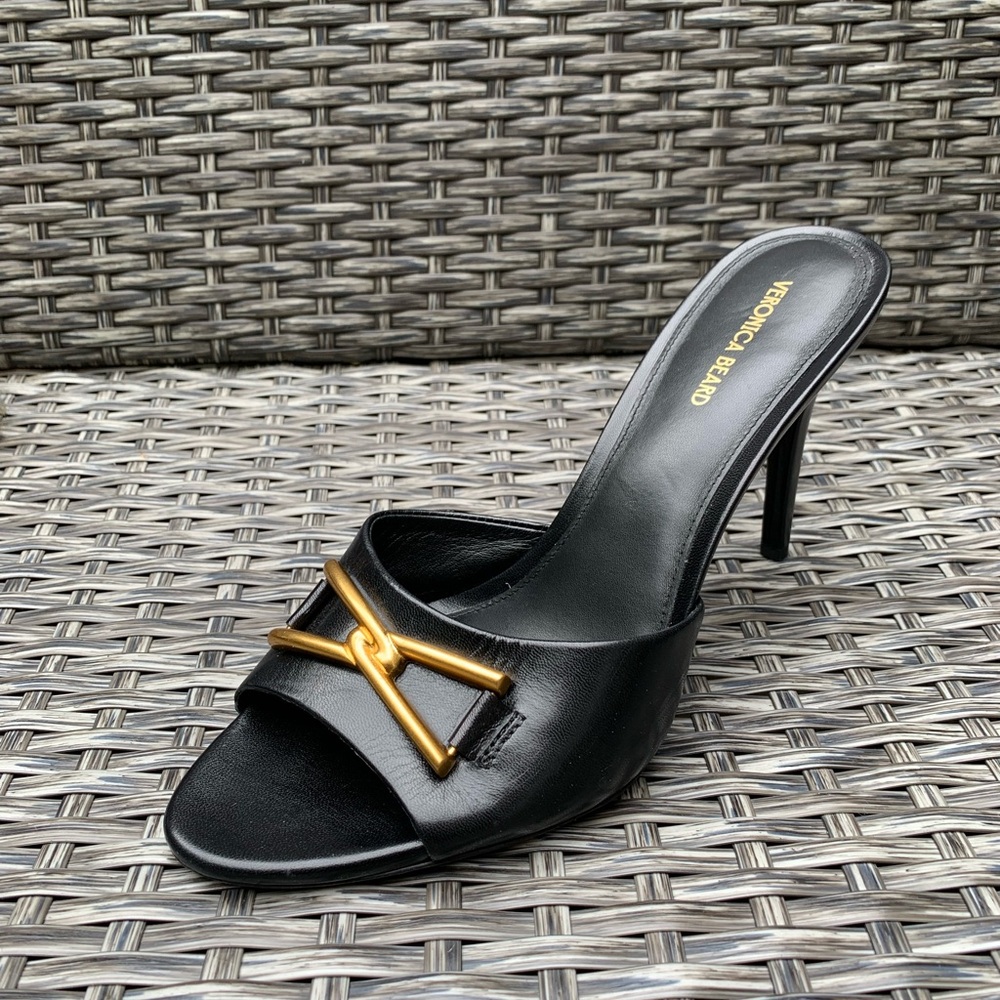 Veronica Beard Leather Slide Mule Sandals in Black, Size 9